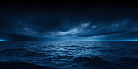 Dark sea surface with a dramatic cloudy sky above. Approaching storm. Generative AI.の素材