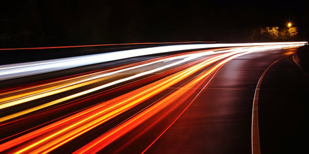 Rush of Twilight: Streaks of Speed. Speed light trails, Colorful glowing swirls. Generative AI.の素材