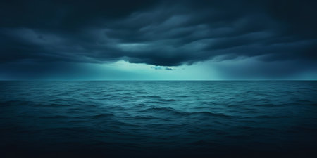 Dark sea surface with a dramatic cloudy sky above. Approaching storm. Generative AI.の素材