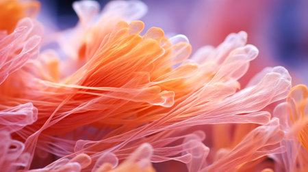 Abstract biology. Microscopy of colorful organic structures, microorganisms, cells. Microbiology concept. Generative AI.の素材