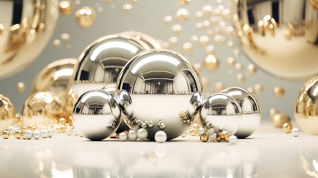 Modern shiny creative Christmas backdrop. Golden festive New Year background. Generative AI.の素材