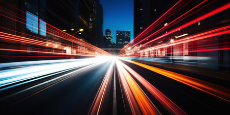 Neon Velocity: Urban Pulse of the Night. Speed light trails. Generative AI.の素材