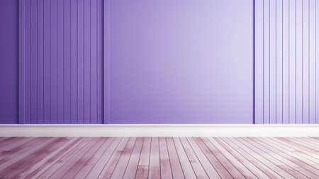 Elegant empty room with purple tall walls. Frame wall molding decorating. Wooden floor. Copy space. Generative AI.の素材