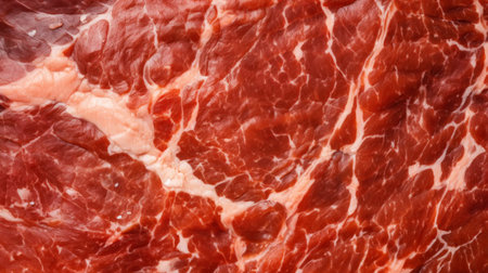 Close-up of fresh raw red beef meat steak structure. Food background. Generative AI.の素材