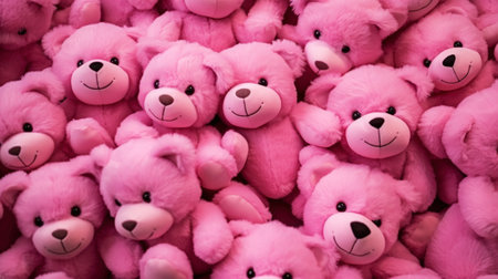 Teddy bears background. A lot of pink soft toys. Generative AI.の素材