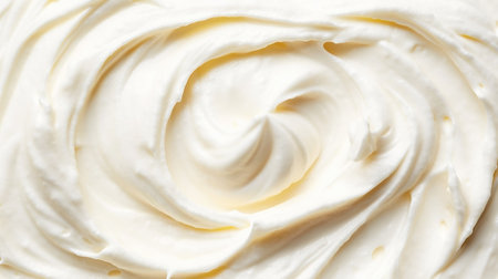 Close-up of vanilla ice cream texture. Top view of frozen white-yellow gelato surface. Food background. Generative AI.の素材