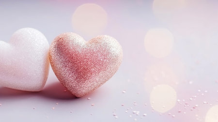 Aesthetic white and gold hearts on light background. Minimalist love concept. Copy space. Generative AI.の素材