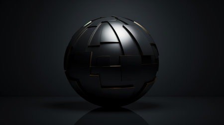 Minimalist background design with futuristic black sphere on dark background. Generative AI.の素材