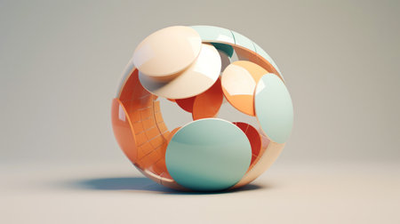 Minimalist background design with futuristic pastel multi-color sphere on light background. Generative AI.の素材