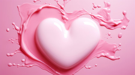 Pink heart made of cream and water splashes on a light background. Cosmetic love concept. Generative AI.の素材
