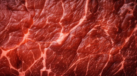 Close-up of fresh raw red beef meat steak structure. Food background. Generative AI.の素材