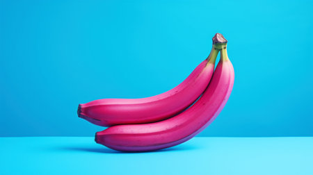 Pink banana on blue background. Contemporary art. Creative concept. Minimalistic style. Generative AI.の素材