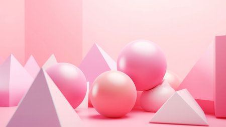 3d smooth different pink shapes. Abstract geometric background, pastel color palette. Aesthetic concept. Generative AI.の素材