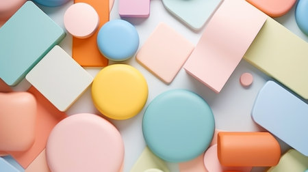 Geometric 3d smooth pastel shapes. Abstract background with light color palette. Generative AI.の素材