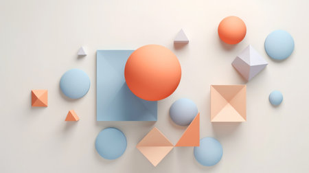 3d smooth different shapes. Abstract geometric background with pastel color palette. Aesthetic concept. Generative AI.の素材