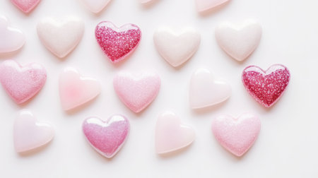 Aesthetic white and gold hearts on light background. Minimalist love concept. Copy space. Generative AI.の素材