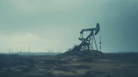 Oil drill industrial heavy polluted landscape. Ecology concept. Generative AI.の素材