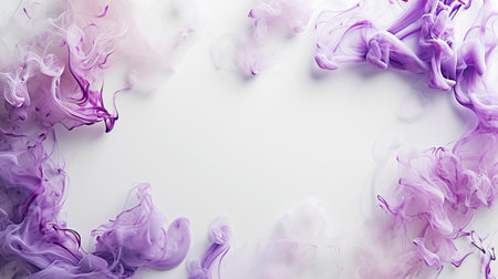 Abstract cloud of silky ink splash, like smoke. White frame, copy space. Pastel purple and pink colors. Generative AI.の素材