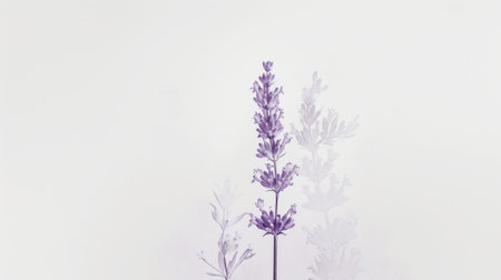 Aesthetic botanical x-ray of lavender. Harmonious forms. Minimalism concept. Light color palette. Generative AI.の素材