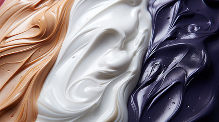 Close-up of texture of creamy ice cream of different flavors, gelato background. Generative AI.の素材