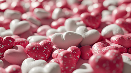 Pink and white aesthetic heart figures. Pastel colors. Romantic love background. Valentine's Day concept. Generative AI.の素材