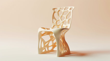 Ultra modern futuristic chair inspired by abstract shapes. Peach fizz colors. Contemporary art. Generative AI.の素材