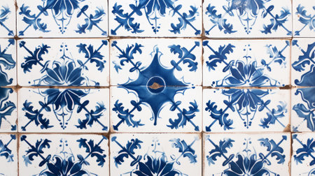 Vintage traditional tile background. Blue azulejos floral pattern. Generative AI.の素材