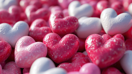 Pink and white aesthetic heart figures. Pastel colors. Romantic love background. Valentine's Day concept. Generative AI.の素材