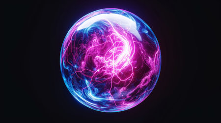 Technological abstract sphere with voice assistant wave. Innovation sound concept. Generative AI.の素材