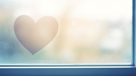 The heart is painted on the misted window. Light color palette. Aesthetic love concept. Generative AI.の素材