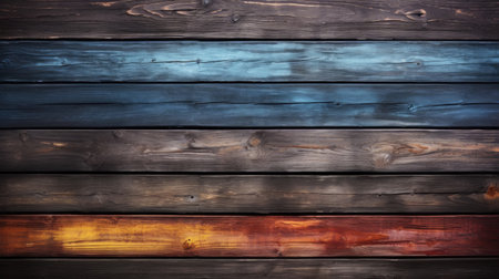 Bright colorful painted wooden texture background. Dark color palette. Generative AI.の素材