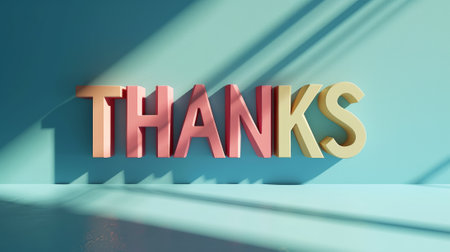 Thanks message in 3D lettering style in pink and blue colors. Communication template concept. Generative AI.の素材
