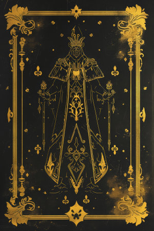 Tarot card design. Black and gold colors. Astrology concept. Generative AI.の素材
