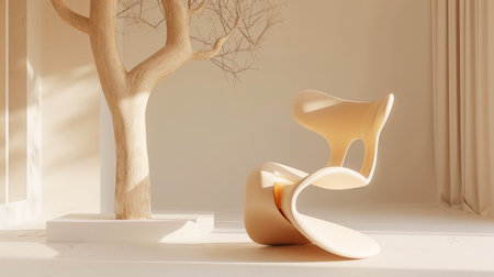 Ultra modern futuristic chair inspired by abstract shapes. Peach fizz colors. Contemporary art. Generative AI.の素材