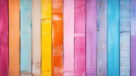 Pastel colorful painted wooden texture background. Light color palette. Generative AI.の素材