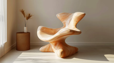 Ultra modern futuristic chair inspired by abstract shapes. Peach fizz colors. Contemporary art. Generative AI.の素材