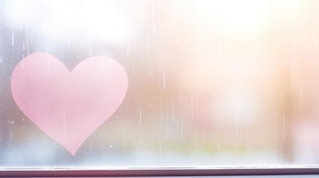 The heart is painted on the misted window. Light color palette. Aesthetic love concept. Generative AI.の素材