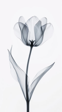 Aesthetic botanical x-ray of tulip. Harmonious forms. Minimalism concept. Light color palette. Generative AI.の素材