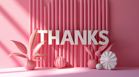 Thanks message in 3D lettering style in pink and blue colors. Communication template concept. Generative AI.の素材