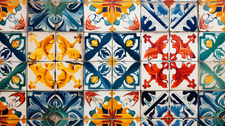 Vintage traditional tile background. Colorful azulejos pattern. Generative AI.の素材