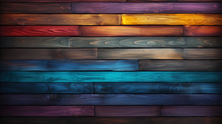 Bright colorful painted wooden texture background. Dark color palette. Generative AI.の素材