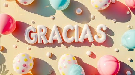 GRACIAS message in 3D lettering style in pink and blue colors. Communication template concept. Generative AI.の素材