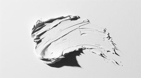 Aesthetic rough smear of face cream or white paint with detailed texture. Light background with sun rays. Generative AI.の素材