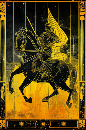 Tarot card design. Black and gold colours. Astrology concept. Generative AIの素材