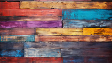 Bright colorful painted wooden texture background. Dark color palette. Generative AI.の素材