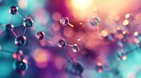 Scientific backdrop. Molecular structure at atomic level. Pastel background. Medical technology concept. Generative AI.の素材