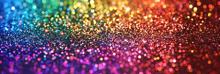 Fancy rainbow colored glitter sparkle confetti background. Trendy invitation card background. Generative AI.の素材