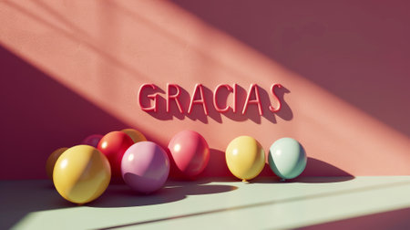 GRACIAS message in 3D lettering style in pink and blue colors. Communication template concept. Generative AI.の素材