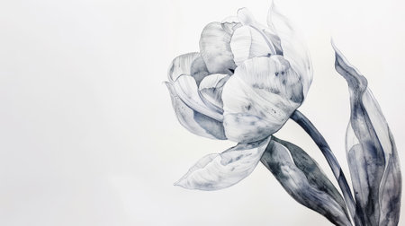 Aquarelle hand drawn white tulip. Watercolor flower on white background. Template for greeting card. Generative AI.の素材