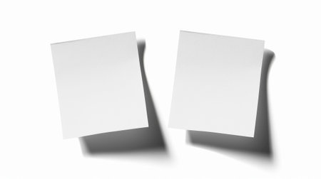 Two aesthetic white sticky note reminders on white background. Sun rays and shadows. Minimalist concept. Generative AI.の素材